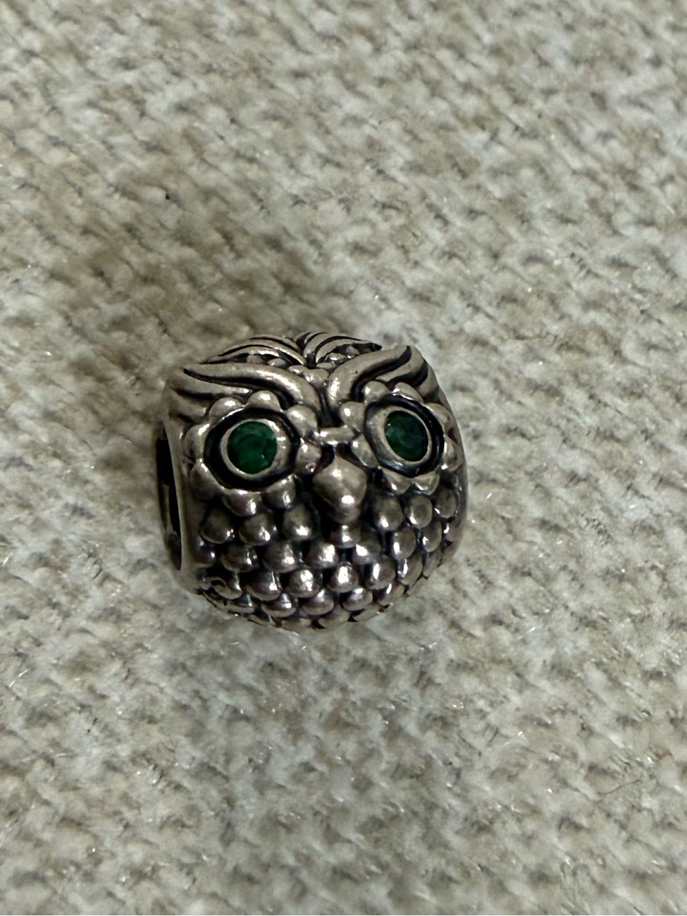 Pandora Owl Charm with Green Eyes